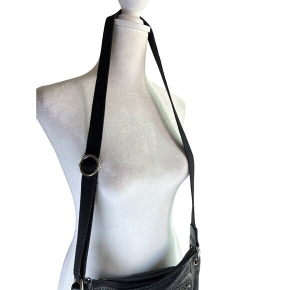 THE SAK Pebbled Genuine Leather‎ Black Crossbody Bag Zip Medium Sized - Picture 5 of 13